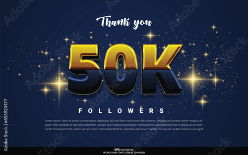 Thank you 50k followers, 50k followers achievement gold glitter social media template design