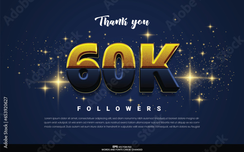 Thank you 60k followers, 60k followers achievement gold glitter social media template design