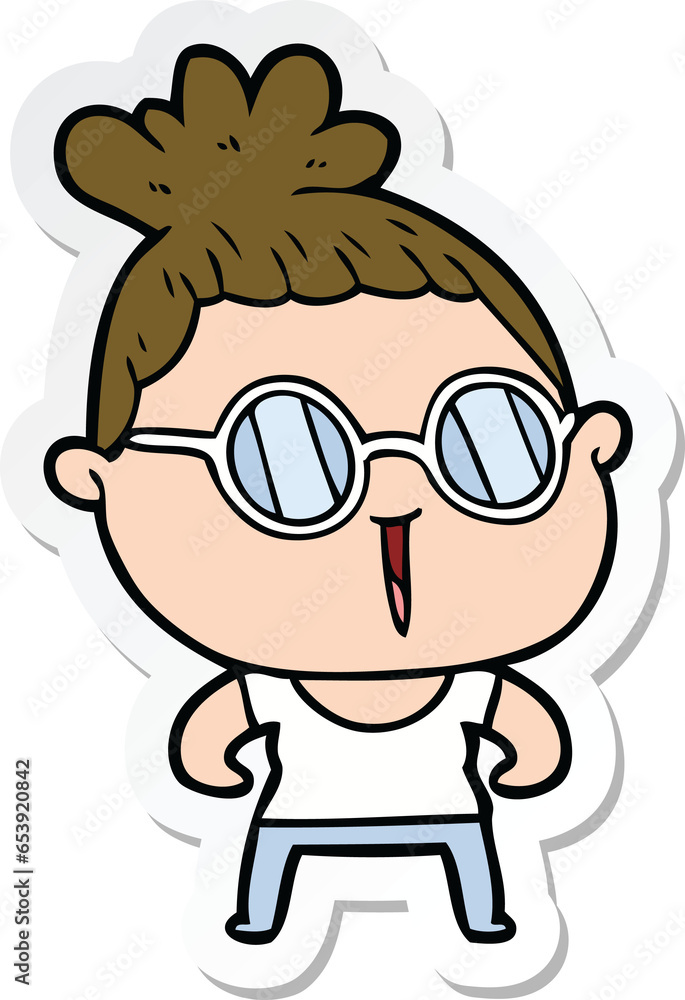 sticker of a cartoon tough woman wearing spectacles