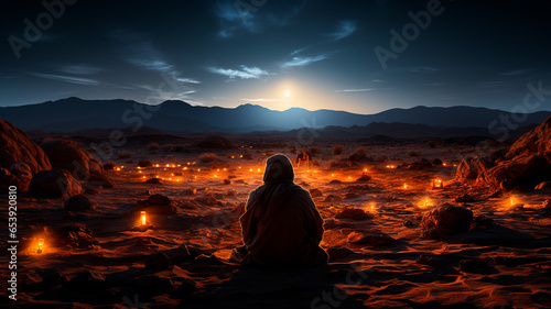 man sitting on the rock in the night sky © ARAMYAN