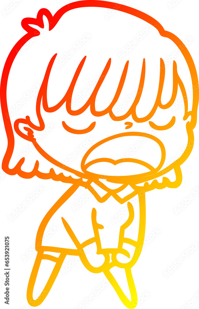 warm gradient line drawing of a cartoon woman talking loudly warm gradient line drawing of a cartoon woman talking loudly