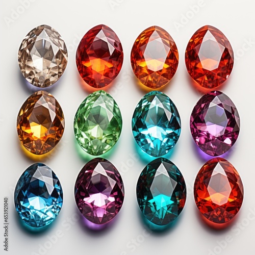 Collection of raw natural gem crystals, multicolored