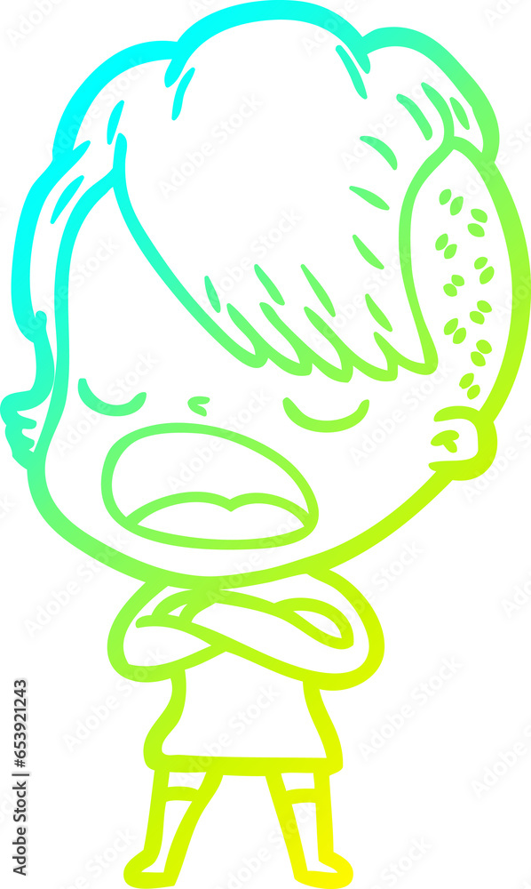 cold gradient line drawing of a cartoon cool hipster girl talking cold gradient line drawing of a cartoon cool hipster girl talking