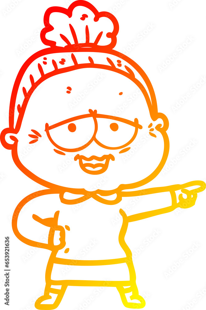 warm gradient line drawing of a cartoon happy old lady warm gradient line drawing of a cartoon happy old lady