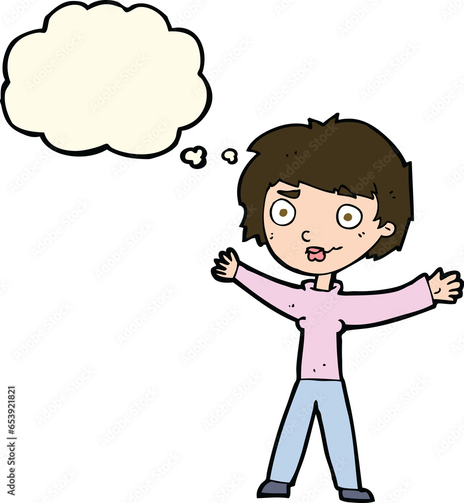 cartoon woman waving arms with thought bubble cartoon woman waving arms with thought bubble