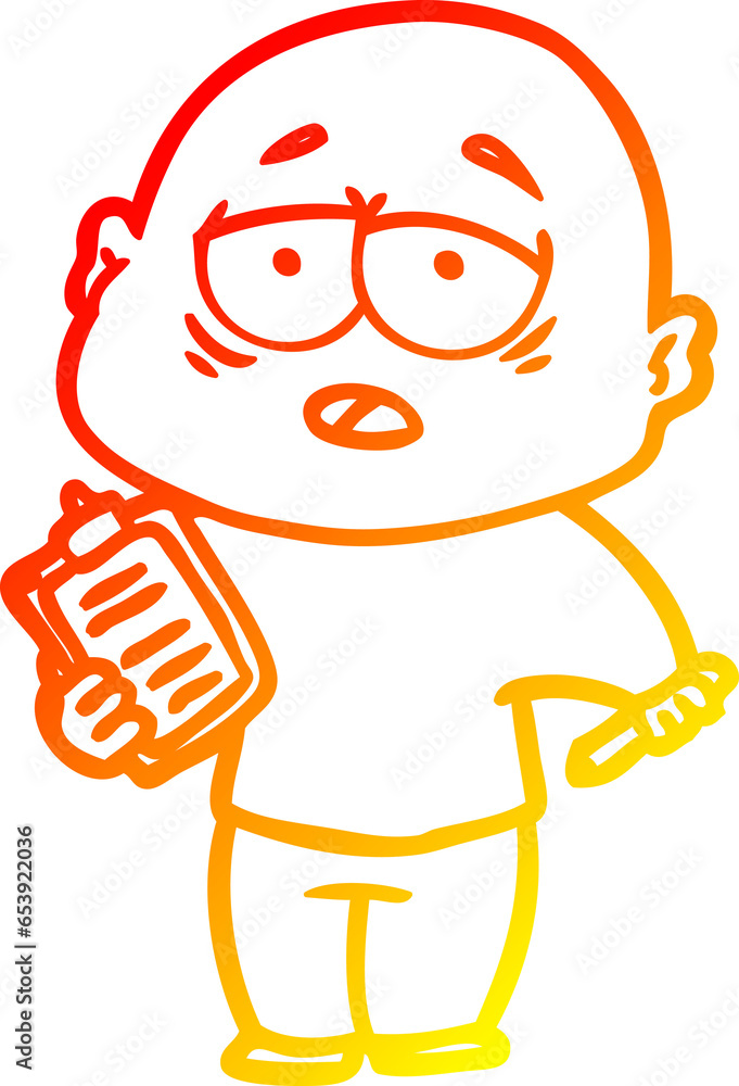 warm gradient line drawing of a cartoon tired bald man warm gradient line drawing of a cartoon tired bald man