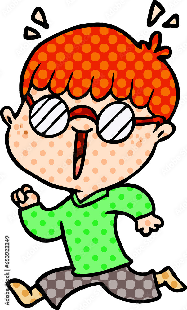 Obraz premium cartoon running boy wearing spectacles