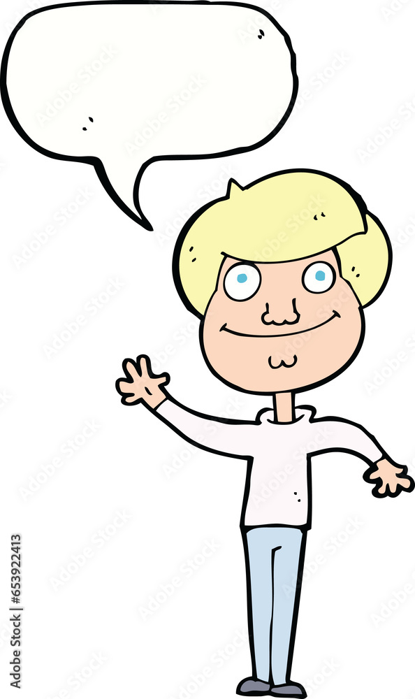 cartoon happy man waving with speech bubble cartoon happy man waving with speech bubble