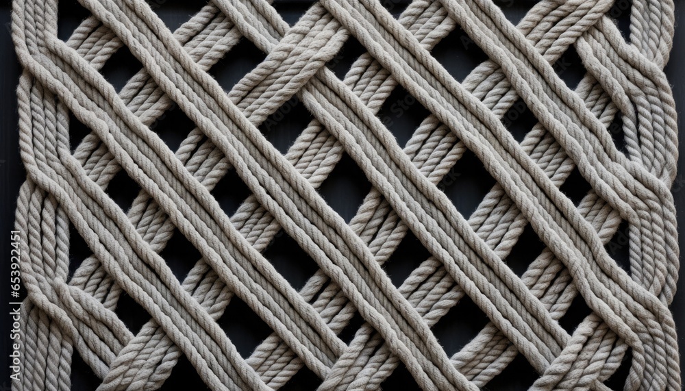 A pattern of ropes and twines twisted and platted into an interesting arrangement.