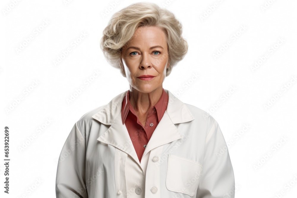 A woman wearing a lab coat poses for a professional picture. Perfect for scientific or educational projects. A woman wearing a lab coat poses for a professional picture. Perfect for scientific or educational projects.