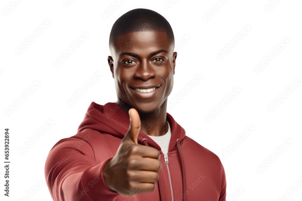 A man wearing a red hoodie is shown giving a thumbs up gesture. This image can be used to depict approval, agreement, positivity, or success in various contexts. A man wearing a red hoodie is shown giving a thumbs up gesture. This image can be used to depict approval, agreement, positivity, or success in various contexts.