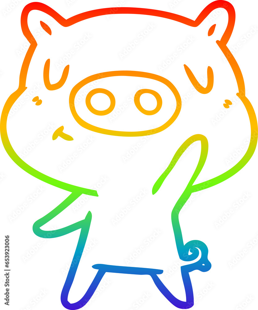 rainbow gradient line drawing of a cartoon content pig rainbow gradient line drawing of a cartoon content pig