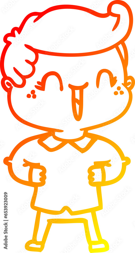 warm gradient line drawing of a cartoon laughing boy with hands on hips warm gradient line drawing of a cartoon laughing boy with hands on hips