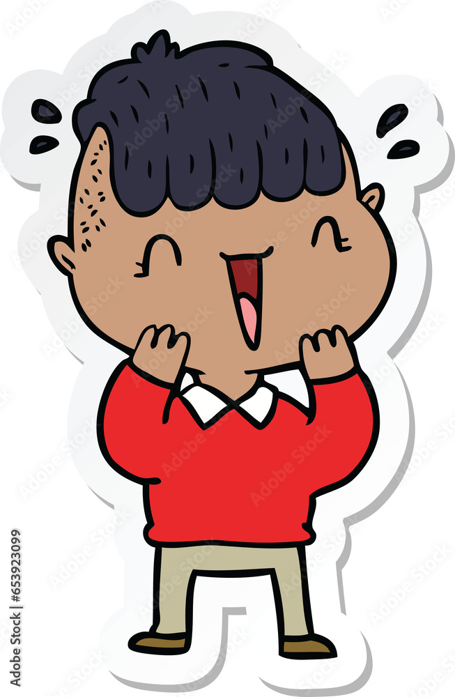 sticker of a cartoon happy boy surprised sticker of a cartoon happy boy surprised