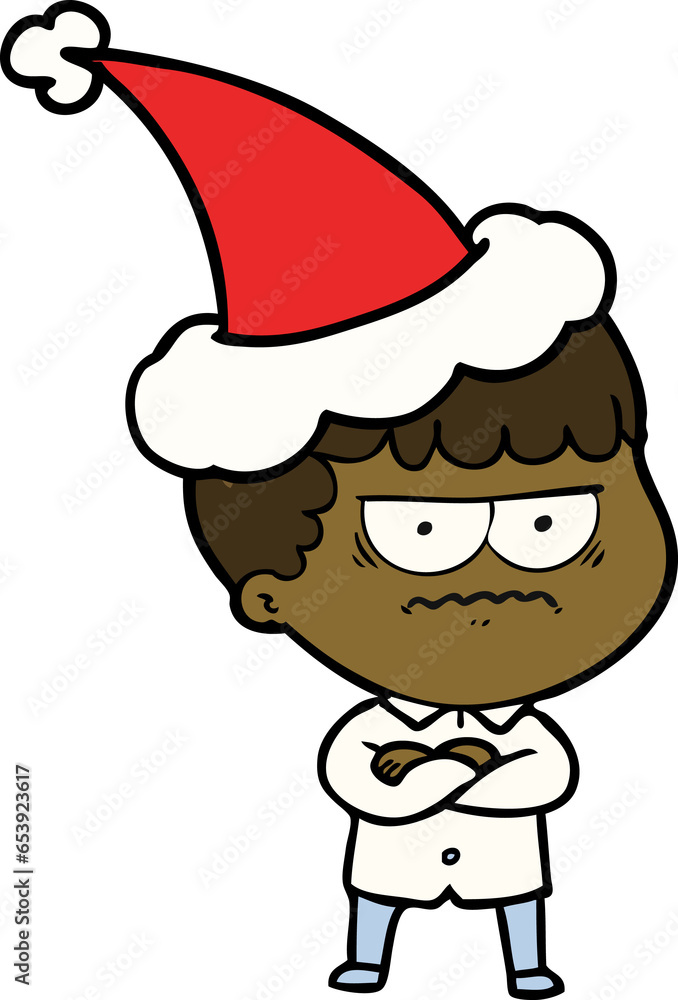 hand drawn line drawing of an annoyed man wearing santa hat hand drawn line drawing of an annoyed man wearing santa hat
