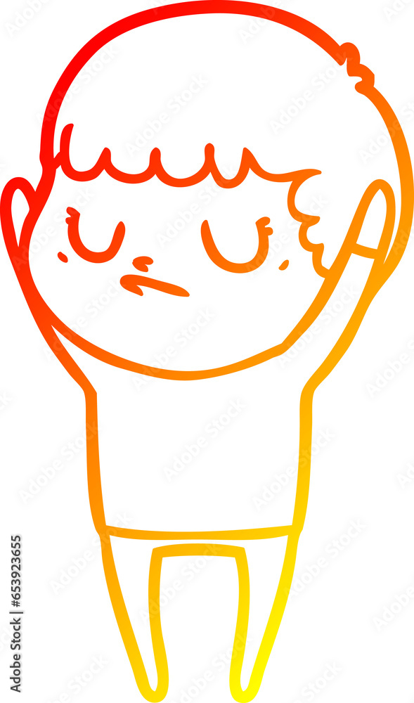 Fototapeta premium warm gradient line drawing of a cartoon grumpy boy