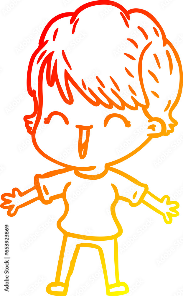 warm gradient line drawing of a cartoon laughing woman warm gradient line drawing of a cartoon laughing woman