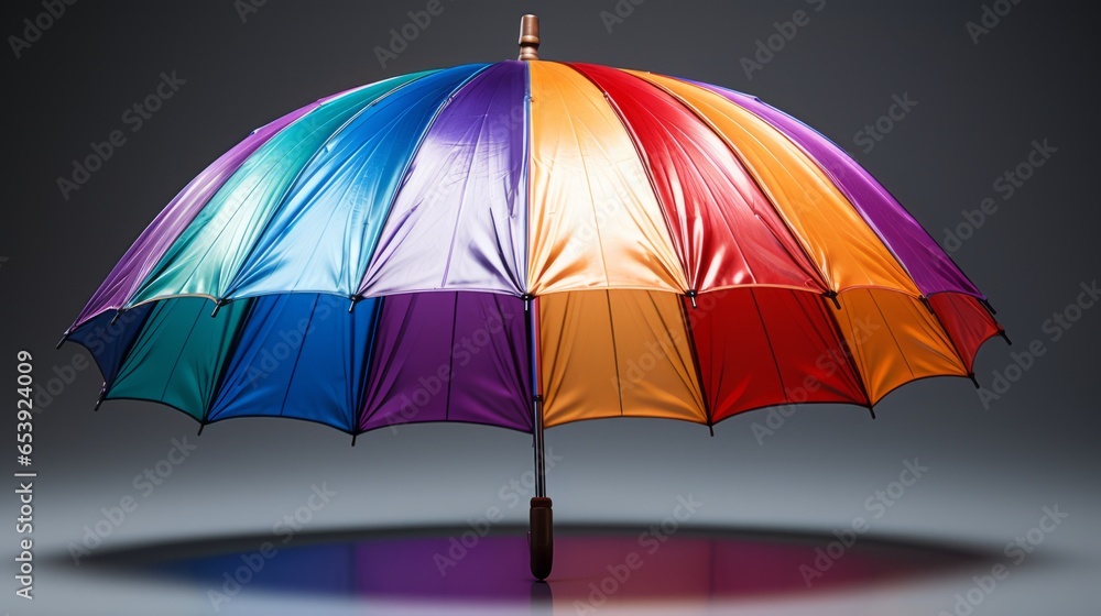 The bright Rainbow umbrella provides colorful shade and rain protection.