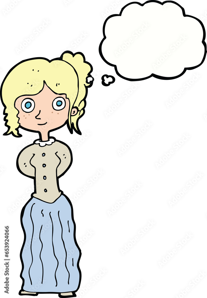 cartoon happy woman with thought bubble cartoon happy woman with thought bubble