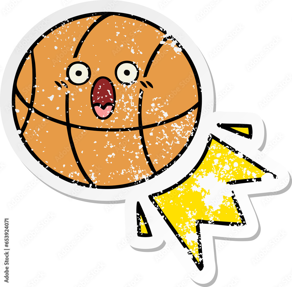 distressed sticker of a cute cartoon basketball distressed sticker of a cute cartoon basketball