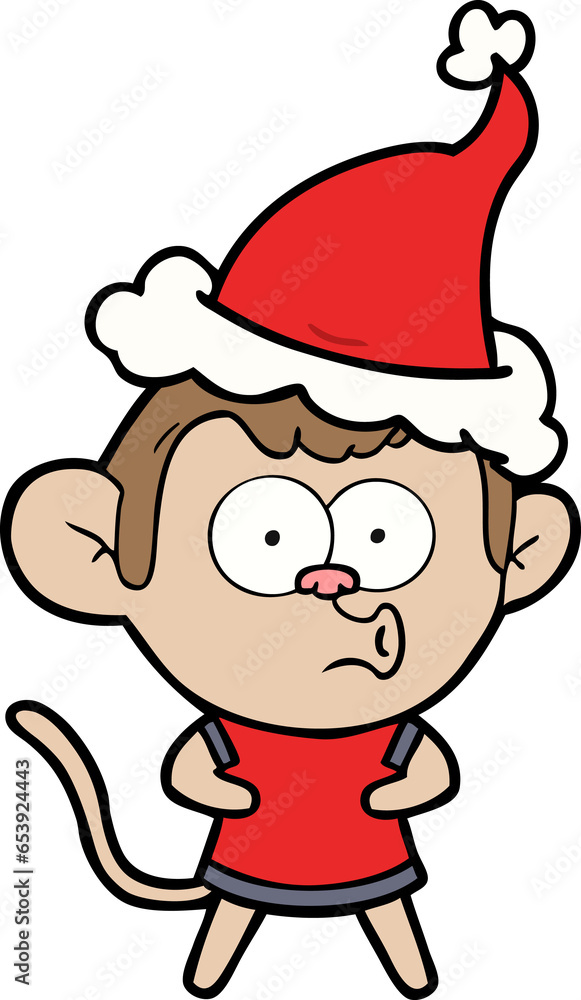 hand drawn line drawing of a surprised monkey wearing santa hat hand drawn line drawing of a surprised monkey wearing santa hat