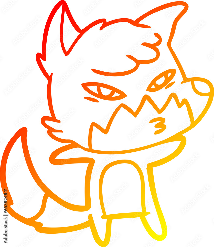 warm gradient line drawing of a clever cartoon fox