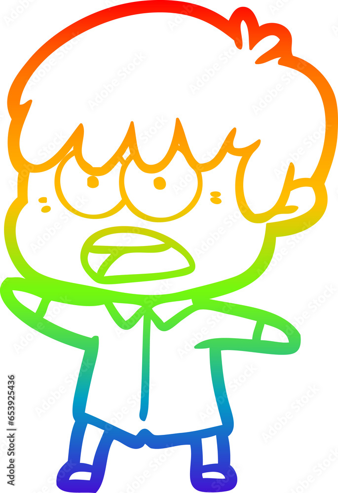 rainbow gradient line drawing of a worried cartoon boy rainbow gradient line drawing of a worried cartoon boy