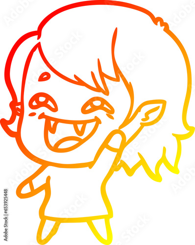 warm gradient line drawing of a cartoon laughing vampire girl