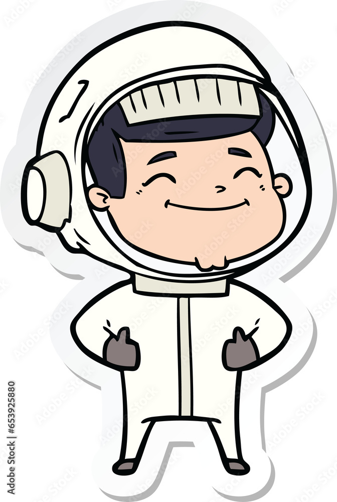 sticker of a happy cartoon astronaut