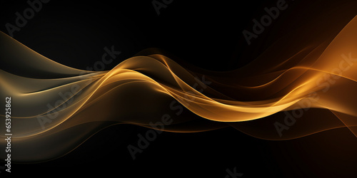 A golden wave of gas on the black background. 