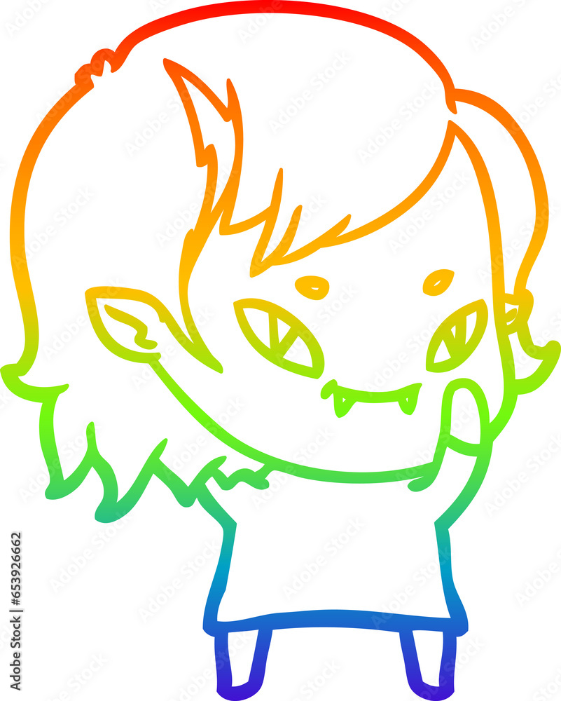 rainbow gradient line drawing of a cartoon friendly vampire girl rainbow gradient line drawing of a cartoon friendly vampire girl