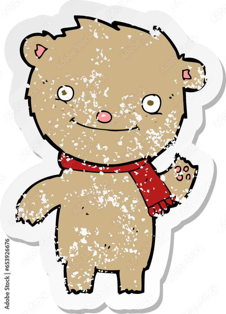 retro distressed sticker of a cartoon cute teddy bear retro distressed sticker of a cartoon cute teddy bear
