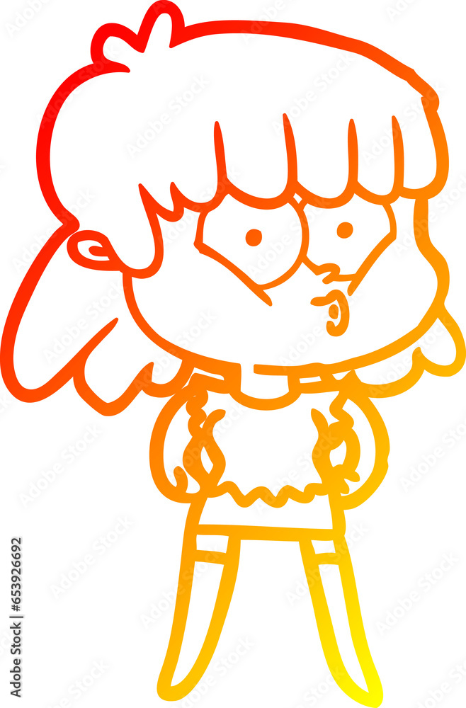 warm gradient line drawing of a cartoon whistling girl warm gradient line drawing of a cartoon whistling girl