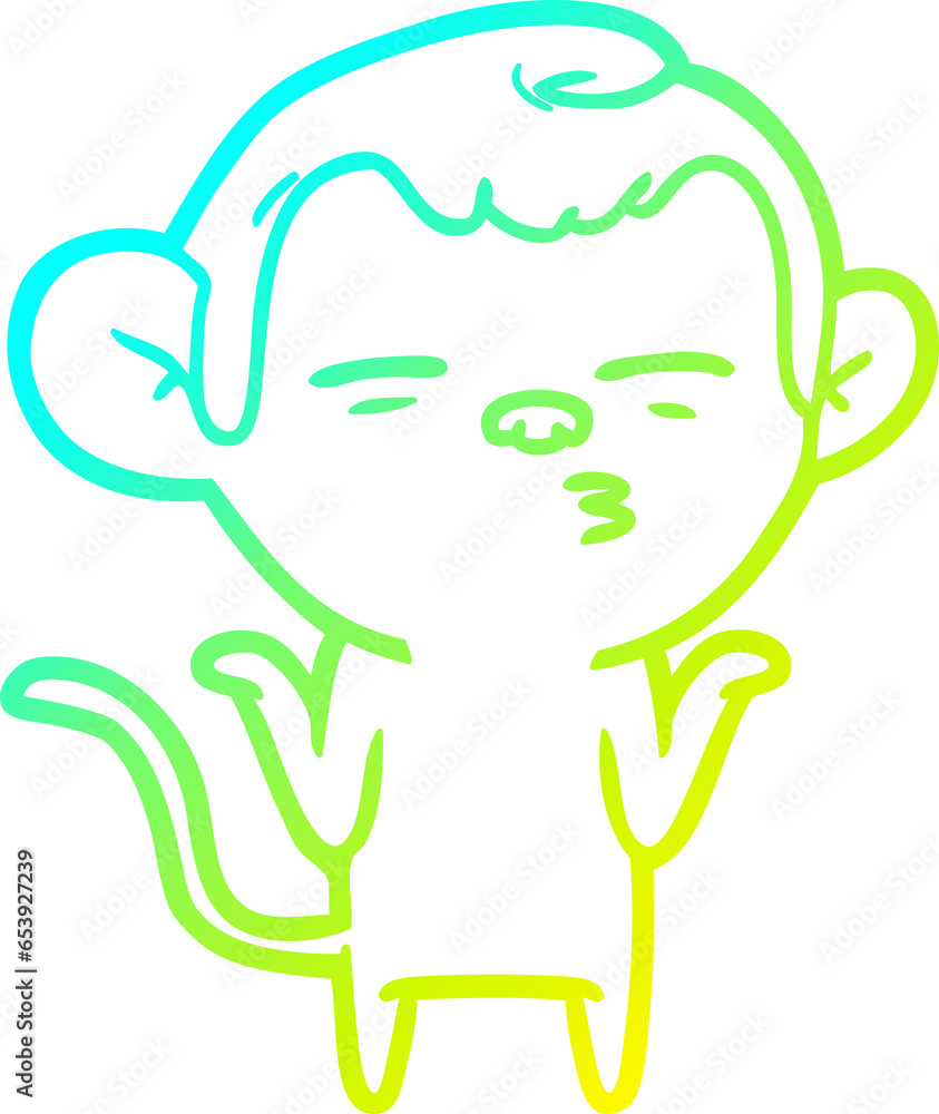 cold gradient line drawing of a cartoon suspicious monkey cold gradient line drawing of a cartoon suspicious monkey