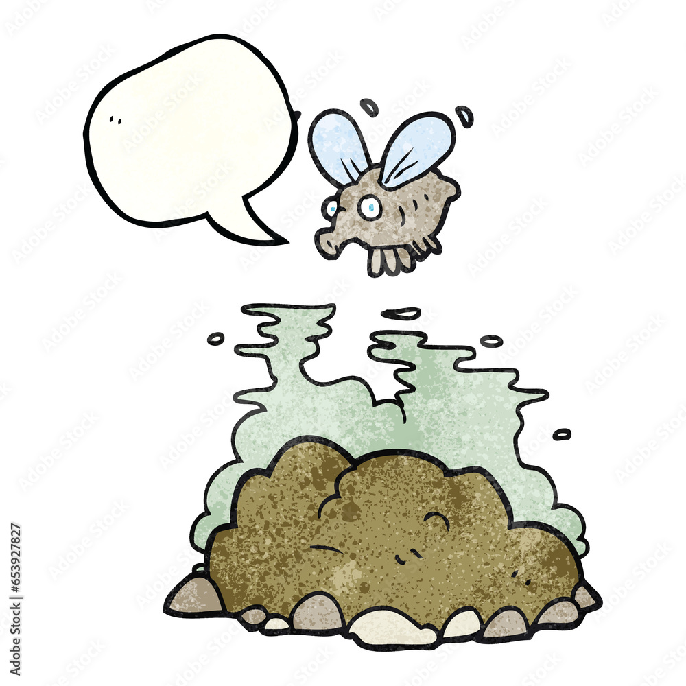 freehand speech bubble textured cartoon fly and manure