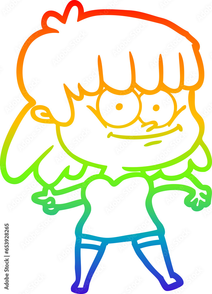 rainbow gradient line drawing of a cartoon girl smiling rainbow gradient line drawing of a cartoon girl smiling