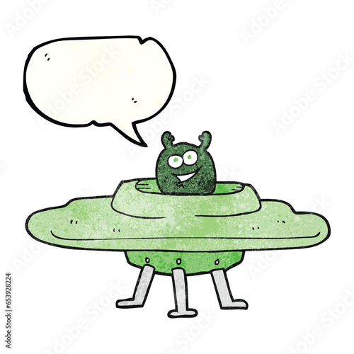 freehand speech bubble textured cartoon spaceship