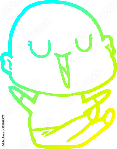 cold gradient line drawing of a happy cartoon bald man