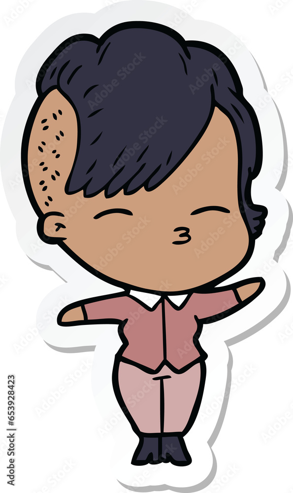 Obraz premium sticker of a cartoon squinting girl