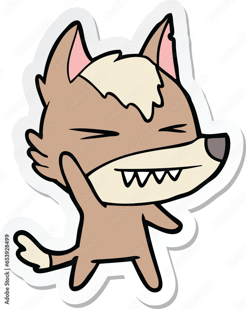 sticker of a angry wolf cartoon sticker of a angry wolf cartoon