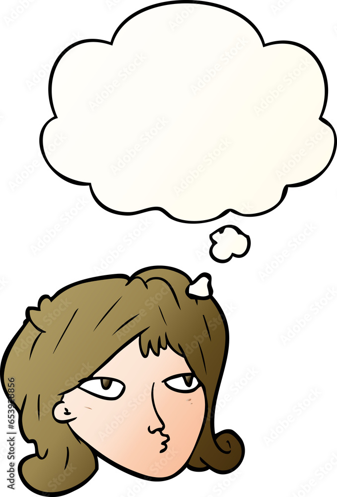 cartoon woman with thought bubble in smooth gradient style cartoon woman with thought bubble in smooth gradient style