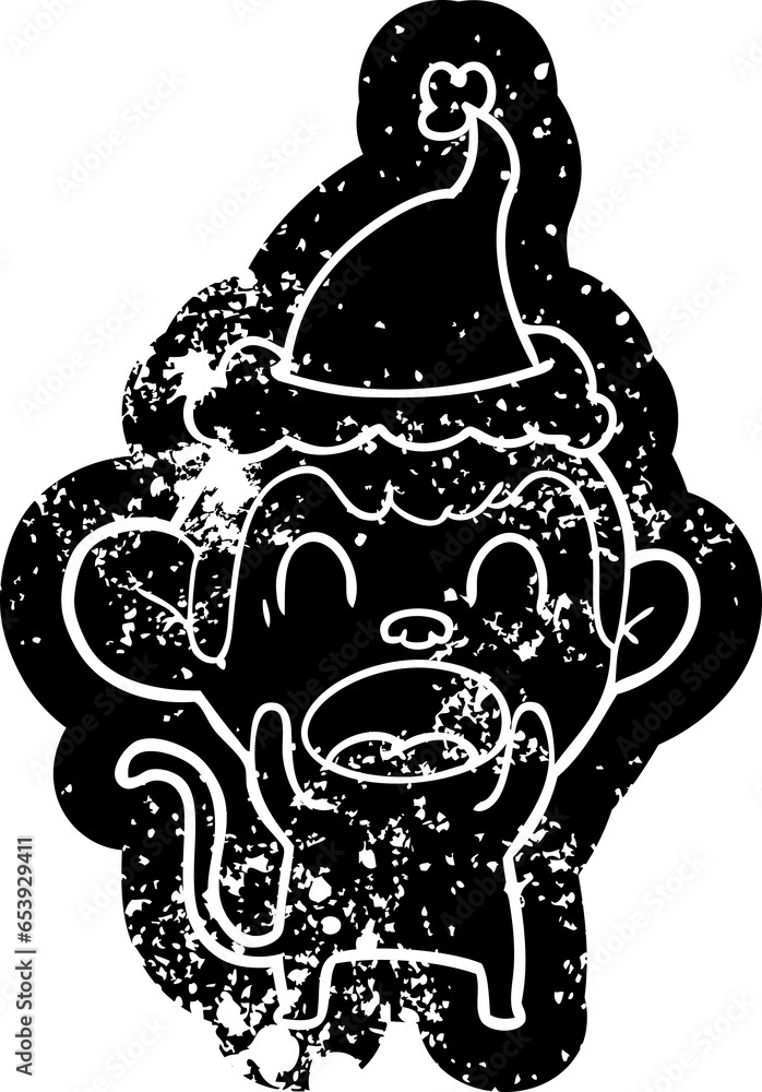 shouting quirky cartoon distressed icon of a monkey wearing santa hat shouting quirky cartoon distressed icon of a monkey wearing santa hat