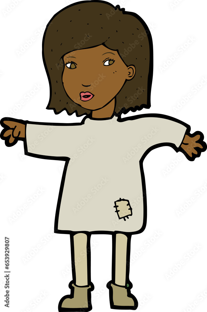 cartoon woman in patched clothing cartoon woman in patched clothing