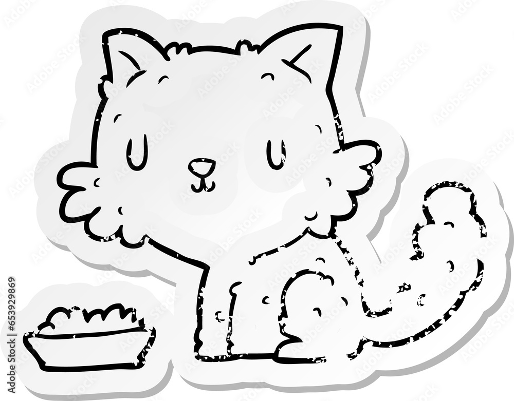 Fototapeta premium distressed sticker of a cartoon cat and food