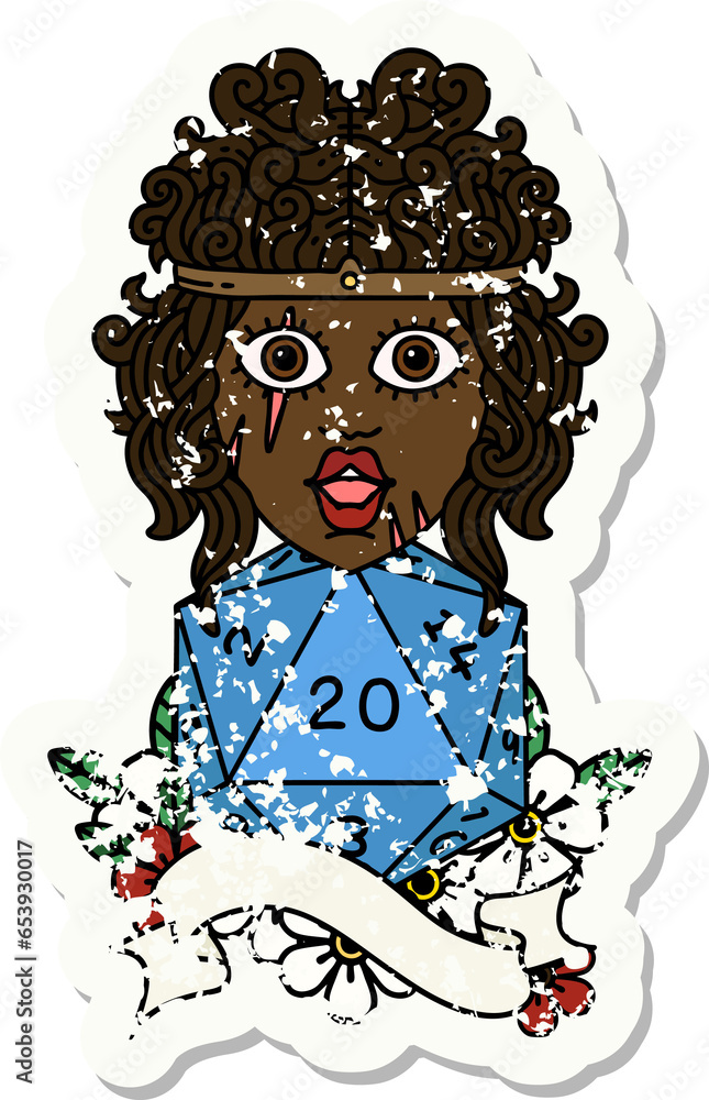 Retro Tattoo Style human barbarian with natural 20 dice roll Retro Tattoo Style human barbarian with natural 20 dice roll