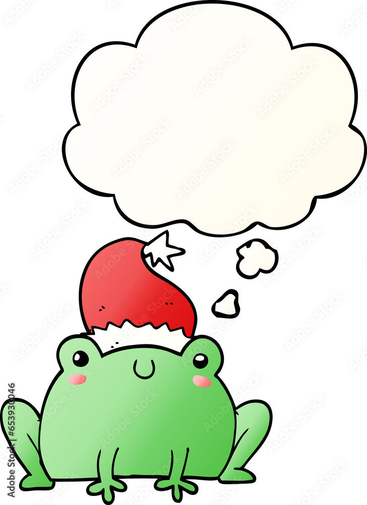 Fototapeta premium cute cartoon christmas frog with thought bubble in smooth gradient style