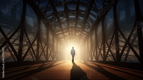 silhouette of a person of a bridge - by generative ai