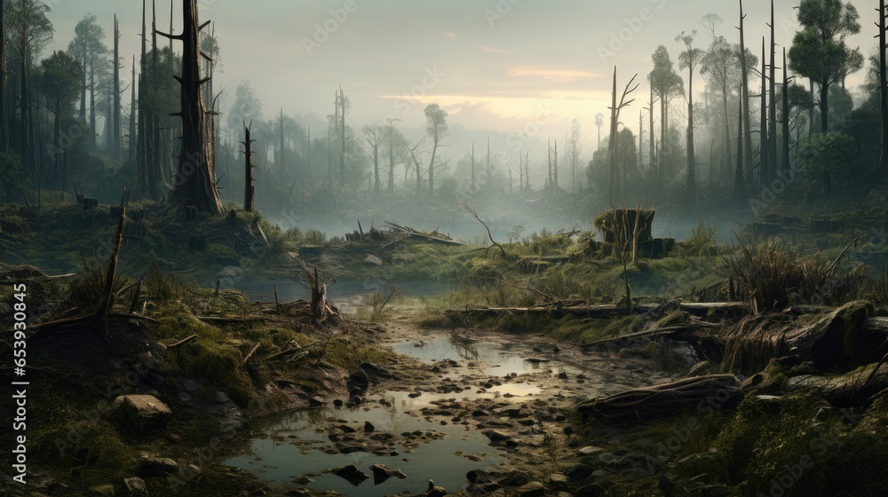 Obraz premium wasteland forest pollution garbage plastic ecology - by generative ai