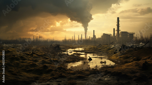 industry factory cityscape pollution garbage ecology disaster - by generative ai