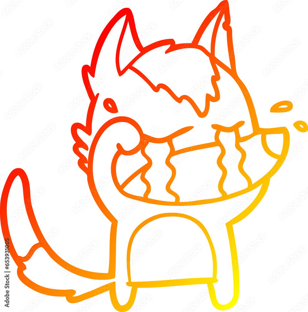 warm gradient line drawing of a cartoon crying wolf rubbing eyes warm gradient line drawing of a cartoon crying wolf rubbing eyes